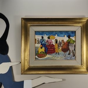 Pintura "Parodi" Acrílico sobre Fibra con Marco Dorado - imagen 5