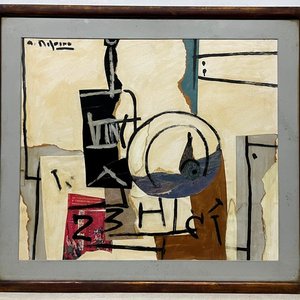 Alceu Ribeiro "Bodegón" Óleo y Collage sobre Cartón (45 x 53 cm) - imagen 2