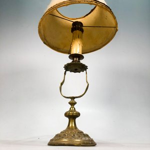 Lámpara de Mesa Antigua de Bronce con Pantalla - imagen 3