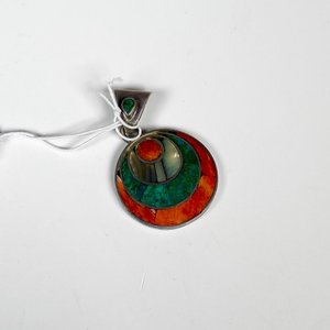 Colgante Circular Plata 950 con Nácar y Malaquita - imagen 1