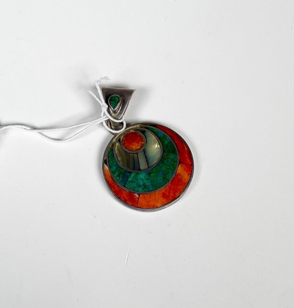 Colgante Circular Plata 950 con Nácar y Malaquita