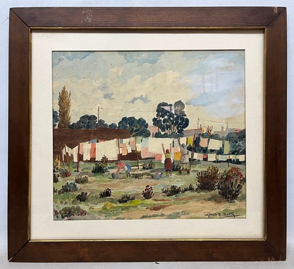 Lote siguiente: Acuarela de Alfredo Berta: Lavanderas
