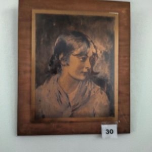 Cuadro en Madera y Bronce con Relieve de Rostro Femenino - imagen 1