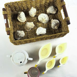 Azucarero, Tazas Cisne y Cesto de Mimbre con Caracolas - imagen 2