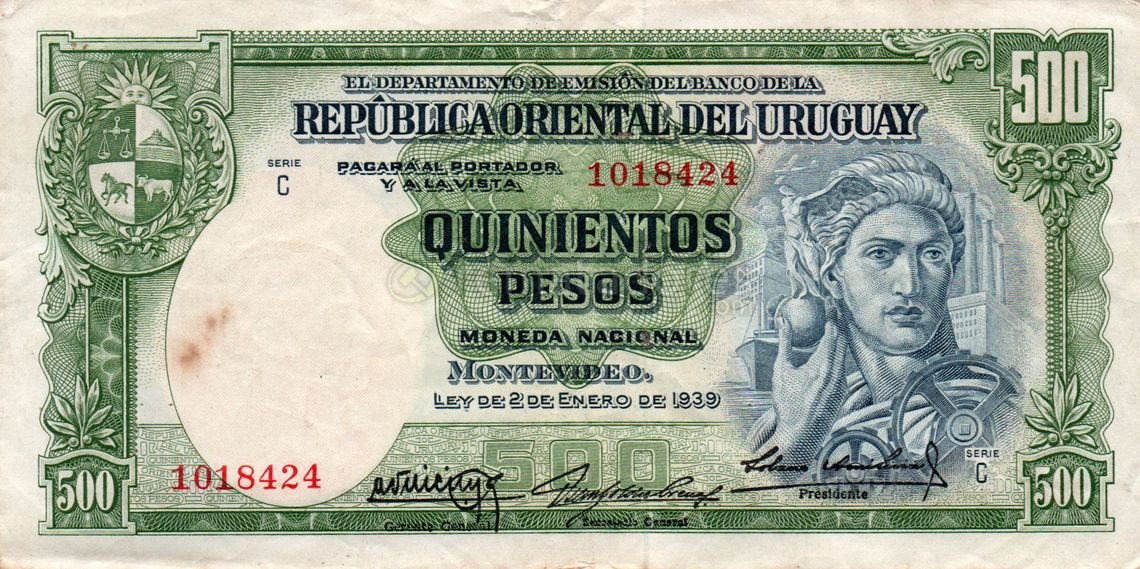 Billete de 500 Pesos Uruguayos de 1939