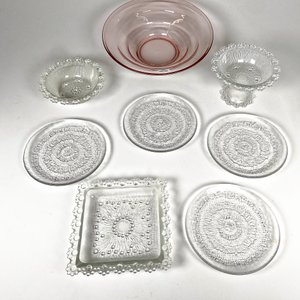Centro de Mesa Escandinavo de Vidrio Rosa y Transparente con Platillos - imagen 1