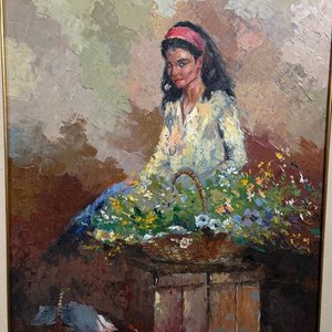 Óleo sobre tela "Vendedora de flores" de Miguel De Vita - 81 x 65 cm - imagen 3
