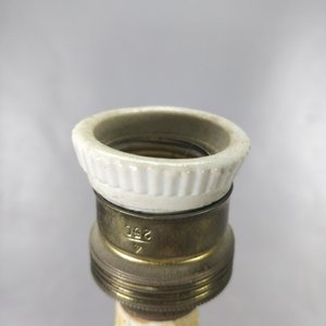 Lámpara de Mesa Antigua Metal y Madera Torneada - imagen 4