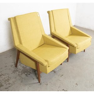 Par de Sillones Diseño Americano Estilo Mid-Century, Tapizado Amarillo - imagen 2