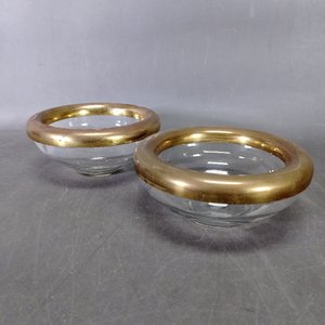 Par de Ceniceros de Cristal con Borde de Bronce - imagen 2