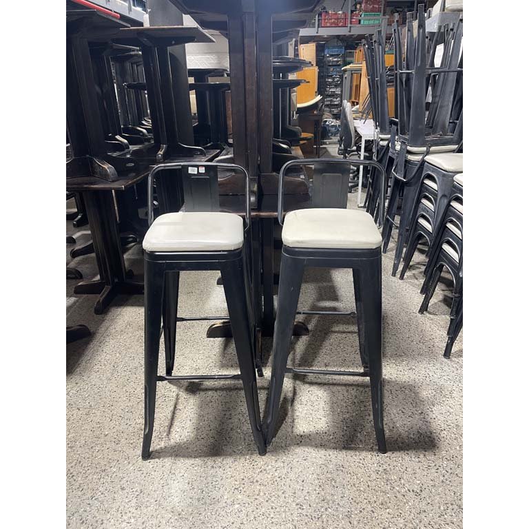 Par de Taburetes Altos de Metal con Respaldo y Asiento Tapizado