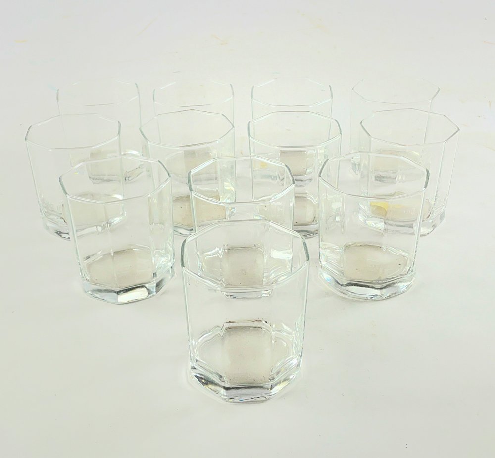 Juego de 12 Vasos Hialinos Facetados para Whisky