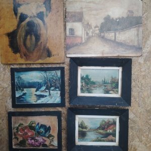 Lote anterior: Lote de 5 Cuadros: Retrato de Perro, Paisajes y Flores