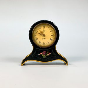 Reloj de Sobremesa Caja Madera Negra Decoración Floral Esfera Romana - imagen 1