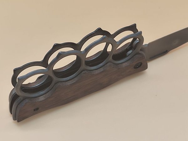 Navaja Táctica Plegable con Estructura Metálica y Empuñadura de Madera - imagen 5