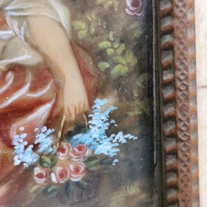 Alhajero Antiguo de Hueso con Pintura Romántica Firmada - imagen 5