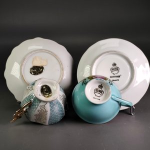 Par de Tazas de Té con Platillos en Porcelana Alemana Vintage - imagen 10