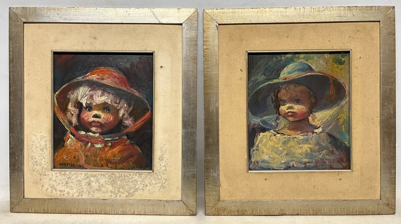 Lote siguiente: Pinturas de Mario Gonzalez Sosa: Niñas con capelina