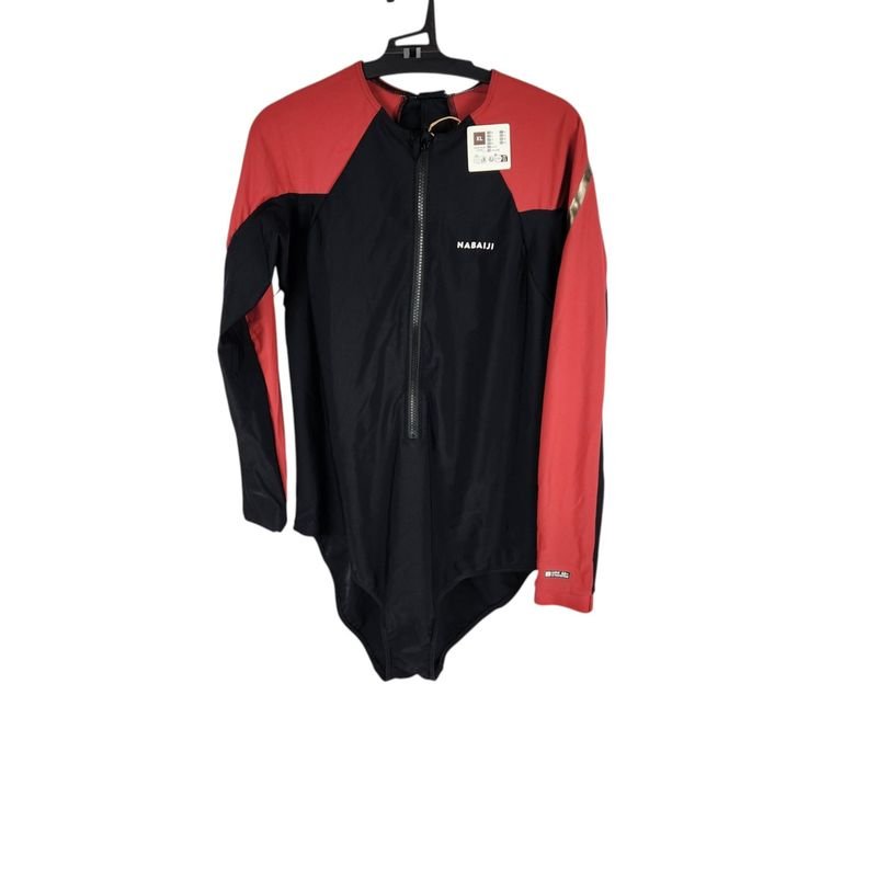Malla Entera Manga Larga Negra y Roja Talle XL