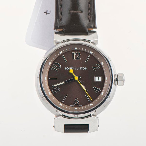 Reloj Louis Vuitton Tambour Q13110 de Acero Inoxidable con Correa de Cuero Marrón - imagen 1