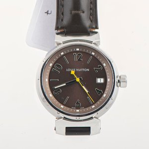 Reloj Louis Vuitton Tambour Q13110 de Acero Inoxidable con Correa de Cuero Marrón - imagen 1