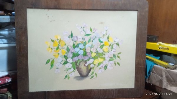 Pintura Enmarcada: Ramo de Flores Coloridas en Jarrón (75x60 cm)