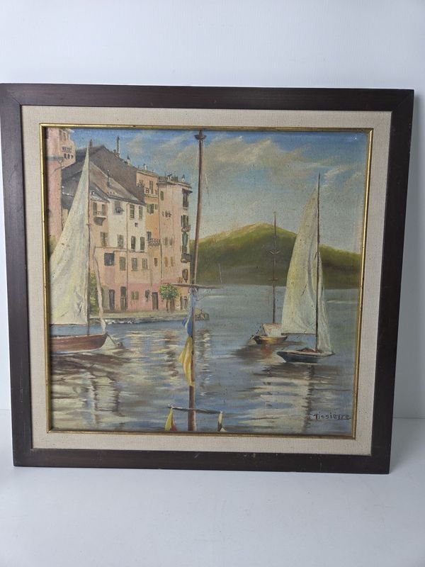 Óleo enmarcado firmado Tissierre, 40x40 - imagen 2