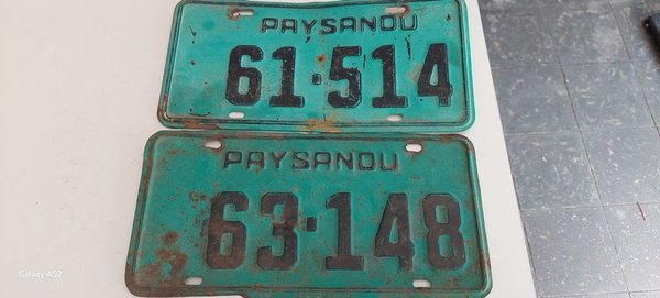 Placas de matrícula vintage con texto 'PAYSANDOU' - imagen 3