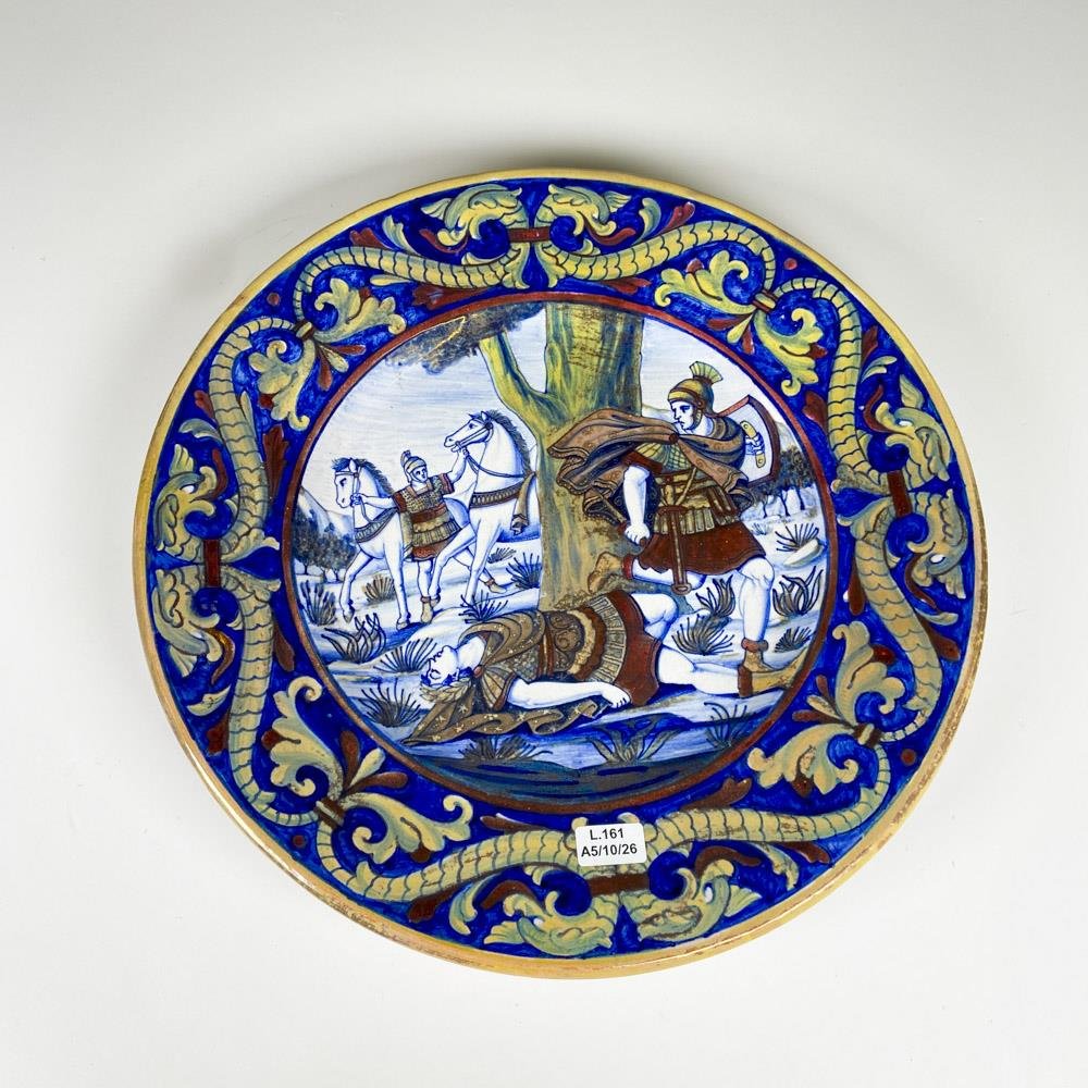 Plato de cerámica decorado escena batalla, diámetro 34 cm