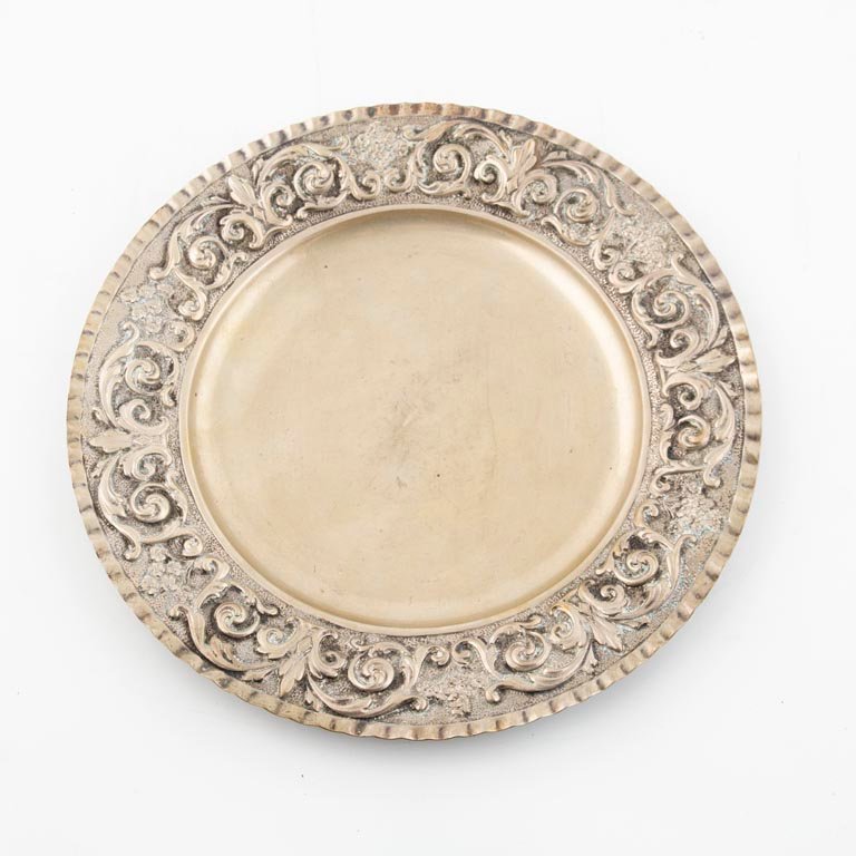 Bandeja Circular de Plata 800 con Borde Labrado