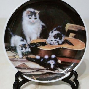 Platillo Decorativo Porcelana "Cats Life" Gatos y Gatitos con Guitarra - imagen 1