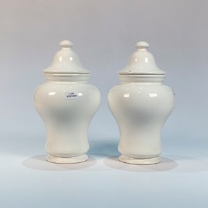 Par de Potes de Cerámica Blancos con Tapa Pináculo - imagen 1