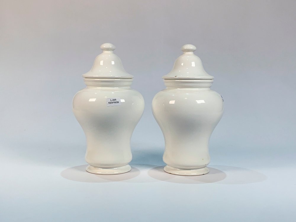 Par de Potes de Cerámica Blancos con Tapa Pináculo
