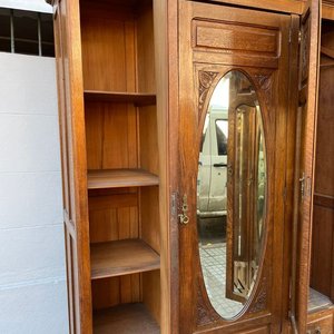 Ropero Antiguo de Roble con 3 Puertas, Espejo Biselado y 4 Cajones - imagen 16