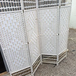 Biombo Plegable Blanco Tejido Bambú y Tela - imagen 1