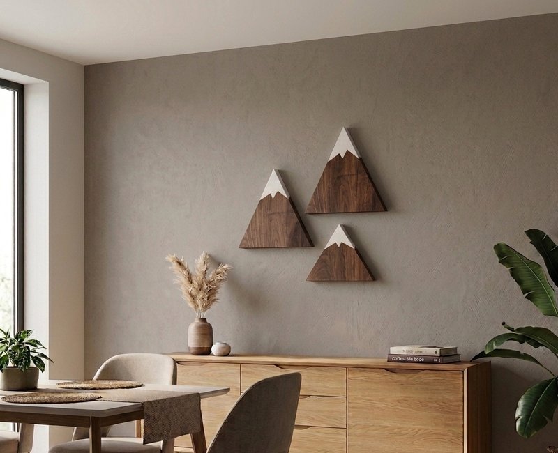 Set de 3 Adornos de Pared Triangulares de Madera Estilo Montaña