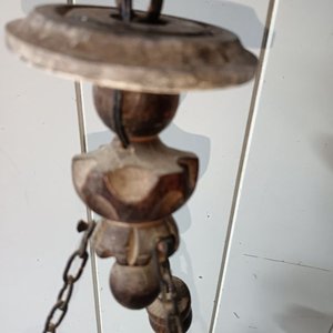 Lámpara Antigua de Madera y Opalina - imagen 5