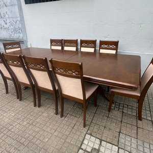 Juego de Comedor de Madera: Mesa Extensible y 10 Sillas Tapizadas Beige - imagen 10