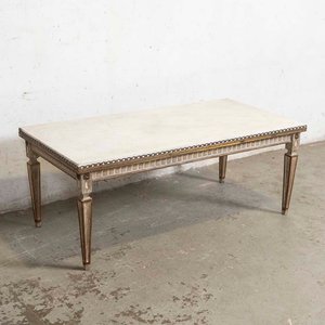 Mesa de Sala Inglesa con Tapa de Mármol y Bordes de Bronce - imagen 1