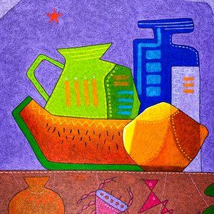 Cuadro Óleo Moderno: Naturaleza Muerta con Frutas, Botella y Jarra - imagen 3