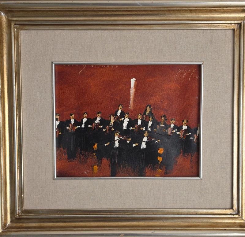 Cuadro "Orquesta" de Adolfo Sayago, 20 x 25 cm