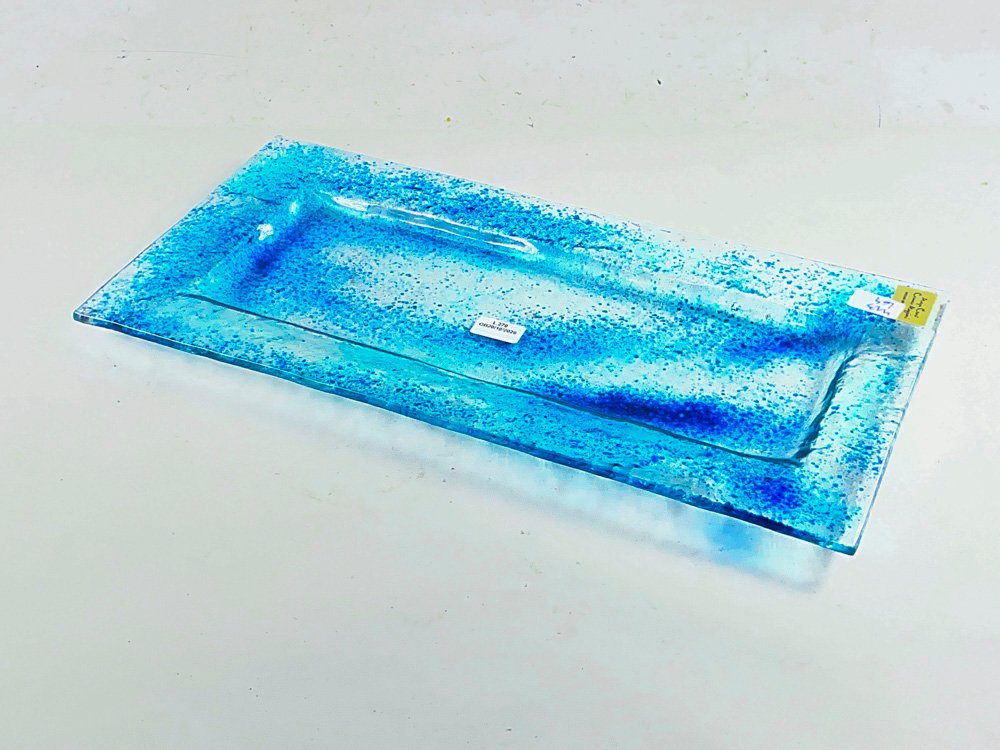 Bandeja Rectangular de Vidrio Azul Decorado