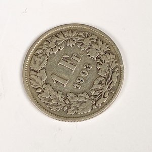 Cuatro Monedas de Plata Suizas Antiguas: 1 Fr. 1903, 1 Fr. 1961, 1/2 Fr. 1934 y 1 Fr. 1951 - imagen 3