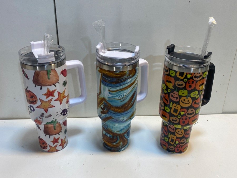 Set de 3 Vasos Térmicos de 1.2L con Diseños de Halloween y Mármol