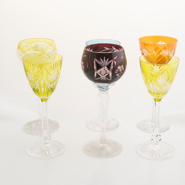 6 Copas Altas de Cristal Tallado Multicolor - imagen 1