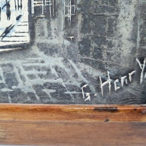 Cuadro Pequeño Formato Escena Urbana con Domos Firmado G. Henry con Marco Oscuro - imagen 3