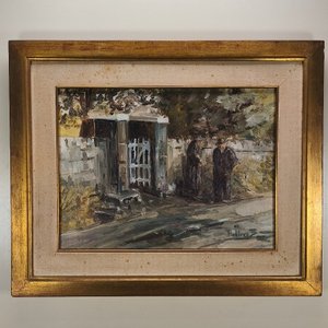 Lote siguiente: Óleo sobre lienzo firmado Pellicer, marco dorado