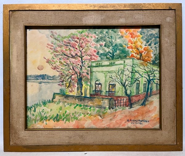 Lote siguiente: Acuarela de Artigas Milans Martinez: Casona sobre papel