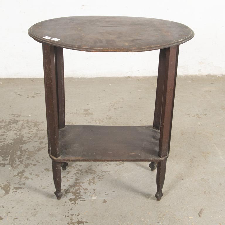 Mesa Oval de Sala con Estante - Madera Oscura