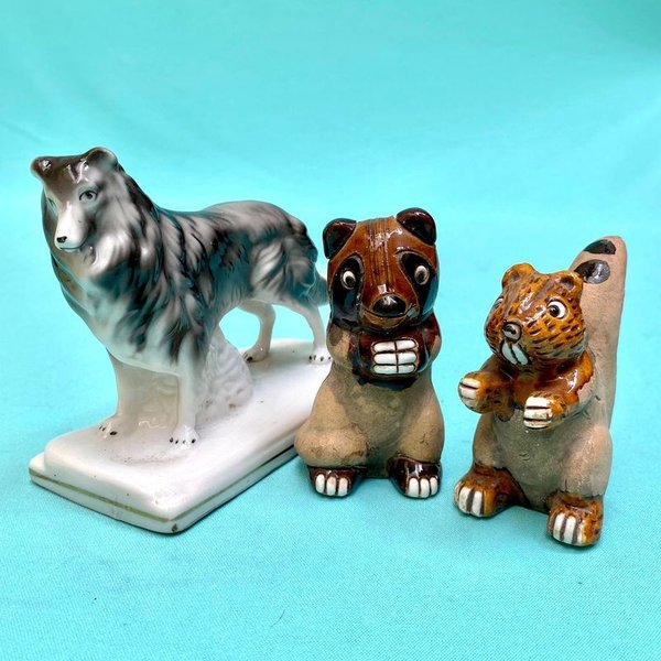 Coleccionables de Cerámica: Collie, Castor y Oso - imagen 1